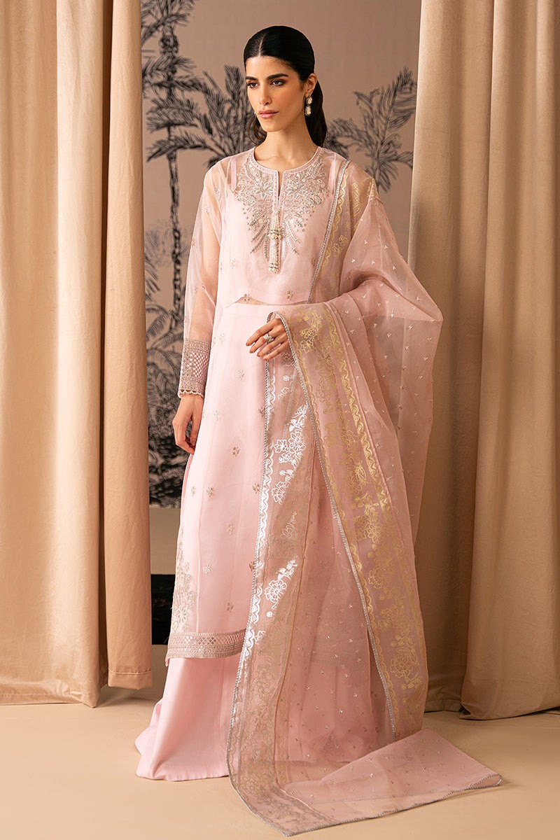 Cross Stitch Pink Bliss Unstitch 4 Piece Suit For Women and Girls - Designcode: 0124RTSEMBCHFENG0308 - Collection: Luxe Atelier