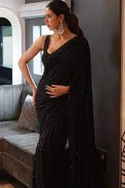 Asim Jofa Black Chiffon Saree Replica